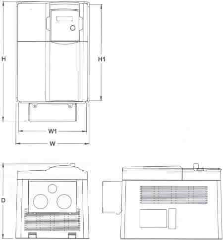 Saftronics - CV10 - Compact Vector AC Drive - Dimensions Frame 3 - NEMA 1