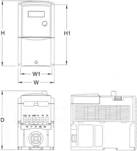 Saftronics - CV10 - Compact Vector AC Drive - Dimensions Frame 1 - IP20 (Open Chassis)