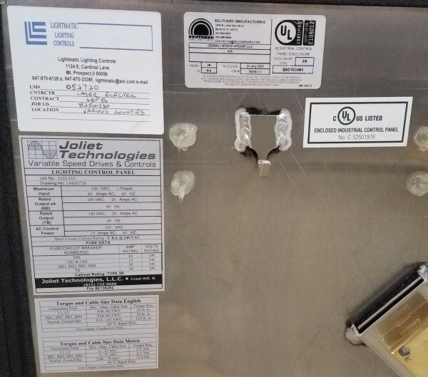 UL 508A Certified labeling requirements for typical lighting panel