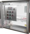 Interior of the operator w/window kit for digital meter and pilot lights. Manufactured for TechZone Oilfield Engineering.