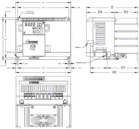 Saftronics PC10 Mini Vector AC Drive Dimensions for Part Number: PC102005-9 & PC104005-9