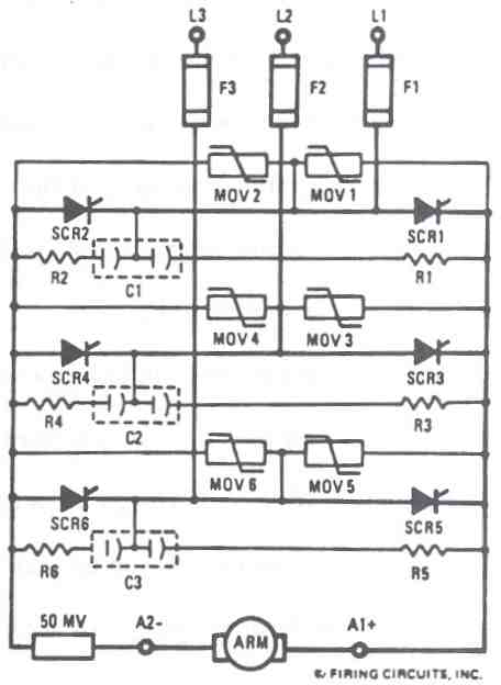 FIGURE A. 1681 DC MOTOR CONTROL. 3-PHASE FULL WAVE (6SCR) POWER CIRCUIT