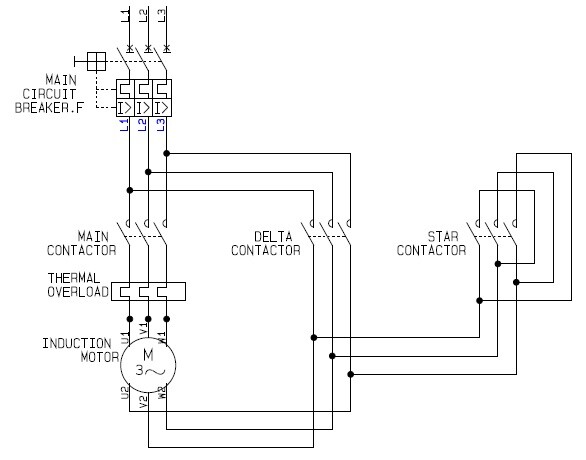 Star-delta motor control schematic